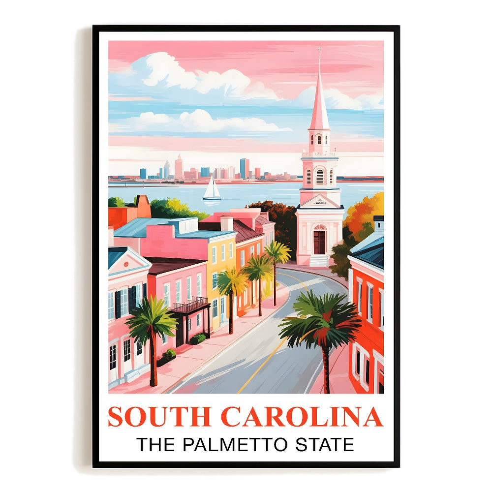 South Carolina Print Travel Poster The Palmetto State Souvenir Wall Art Landscape Painting Picture Suitable For Home Room Living Room Office Bedroom Decor Unframed | siriusteestore