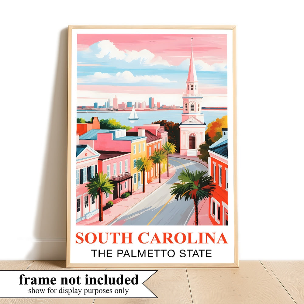 South Carolina Print Travel Poster The Palmetto State Souvenir Wall Art Landscape Painting Picture Suitable For Home Room Living Room Office Bedroom Decor Unframed | siriusteestore