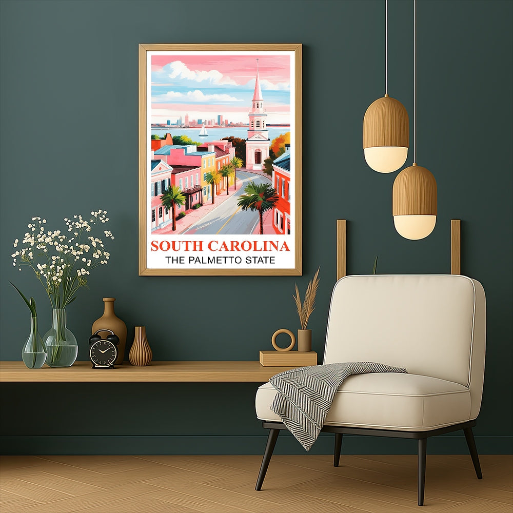 South Carolina Print Travel Poster The Palmetto State Souvenir Wall Art Landscape Painting Picture Suitable For Home Room Living Room Office Bedroom Decor Unframed | siriusteestore