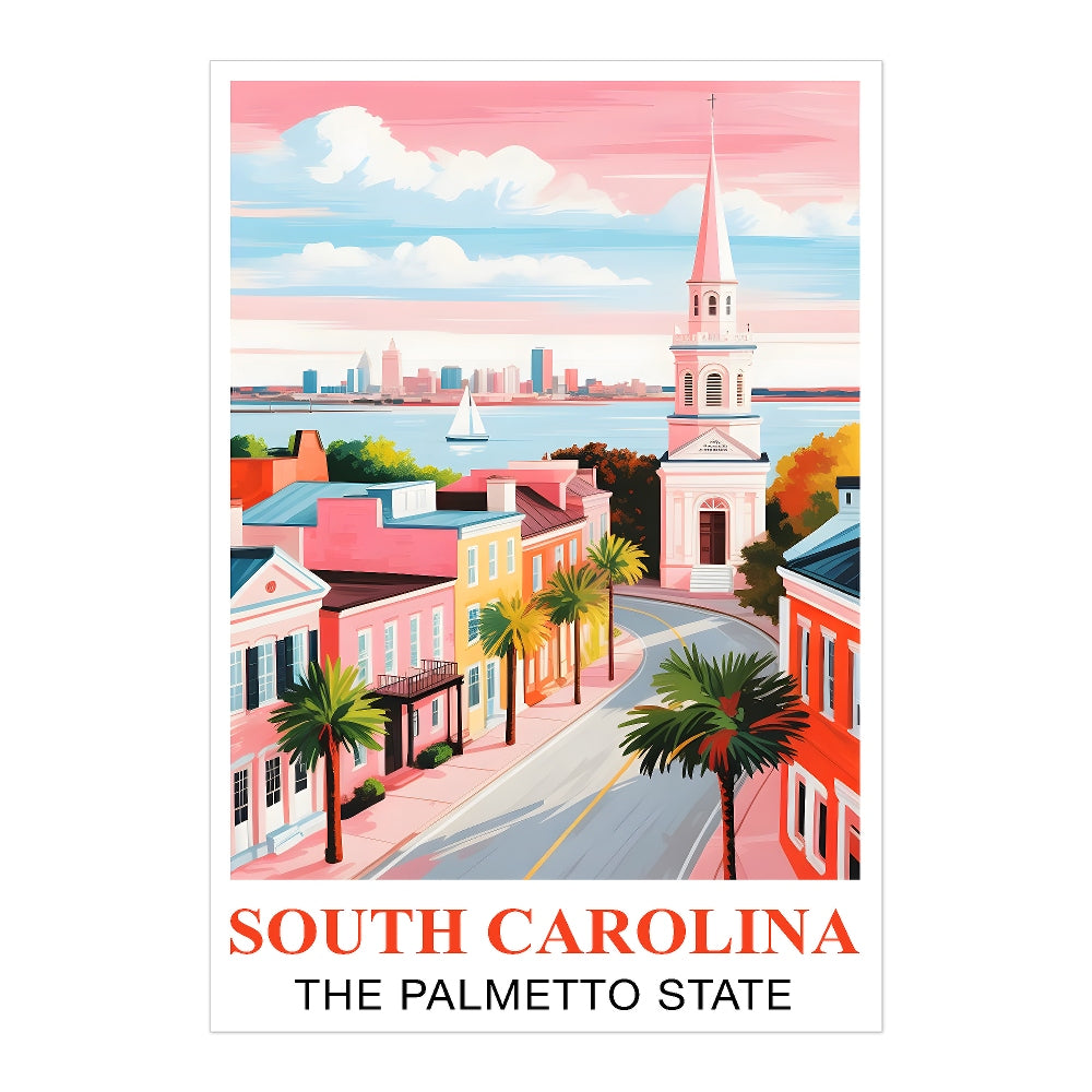 South Carolina Print Travel Poster The Palmetto State Souvenir Wall Art Landscape Painting Picture Suitable For Home Room Living Room Office Bedroom Decor Unframed | siriusteestore