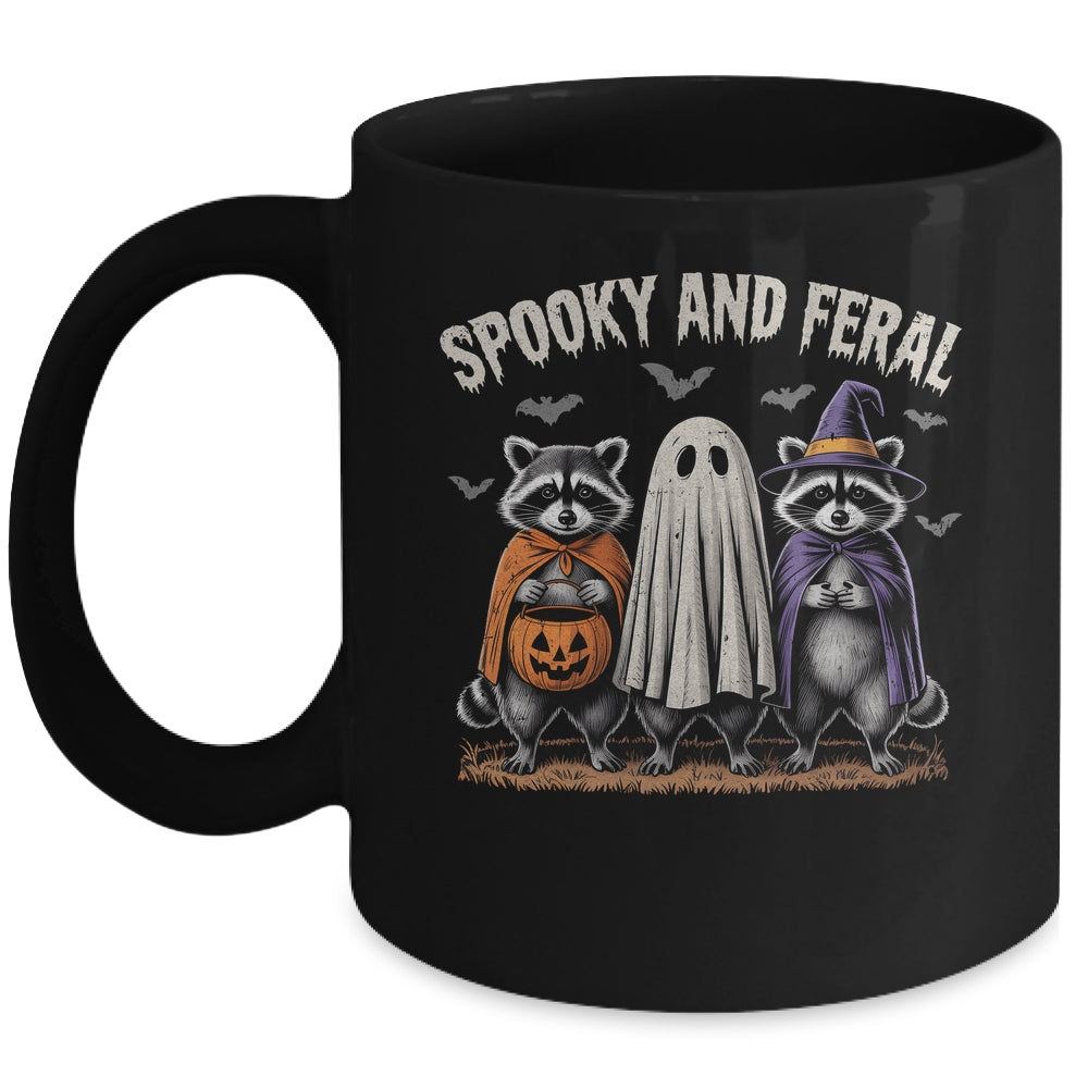Spooky And Feral Halloween Cute Ghost Raccoon Trick Or Treat Mug | siriusteestore