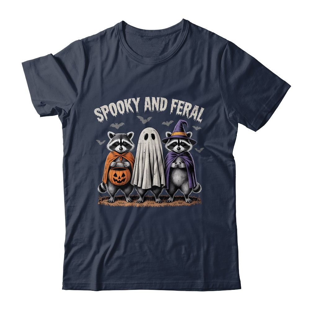 Spooky And Feral Halloween Cute Ghost Raccoon Trick Or Treat Shirt & Hoodie | siriusteestore