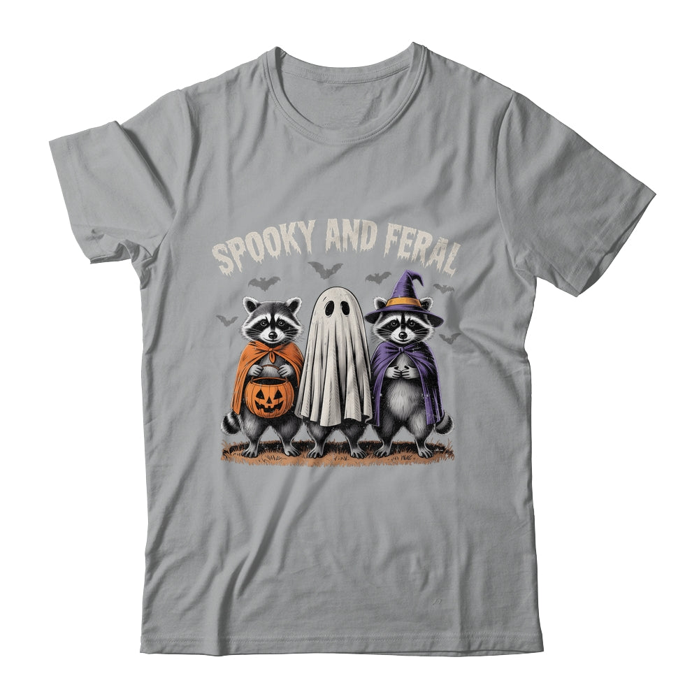 Spooky And Feral Halloween Cute Ghost Raccoon Trick Or Treat Shirt & Hoodie | siriusteestore