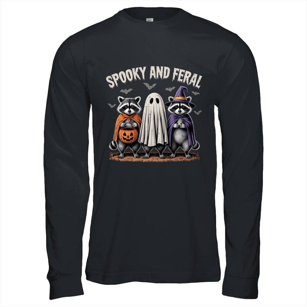 Spooky And Feral Halloween Cute Ghost Raccoon Trick Or Treat Shirt & Hoodie | siriusteestore