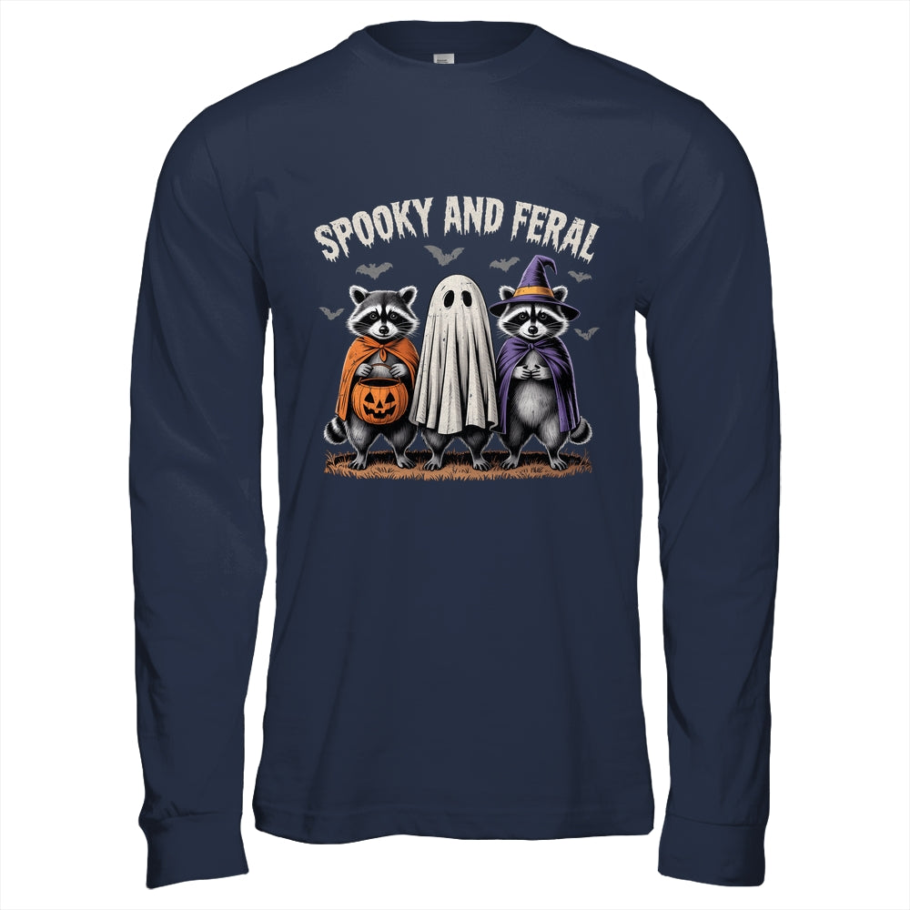 Spooky And Feral Halloween Cute Ghost Raccoon Trick Or Treat Shirt & Hoodie | siriusteestore