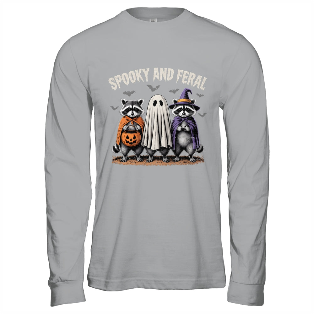Spooky And Feral Halloween Cute Ghost Raccoon Trick Or Treat Shirt & Hoodie | siriusteestore