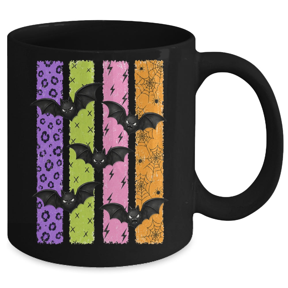 Spooky Bats Halloween Colorful Stripes Fall Graphic Women Mug | siriusteestore