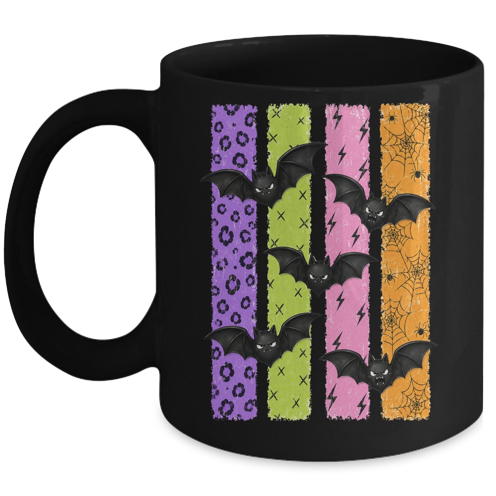 Spooky Bats Halloween Colorful Stripes Fall Graphic Women Mug | siriusteestore