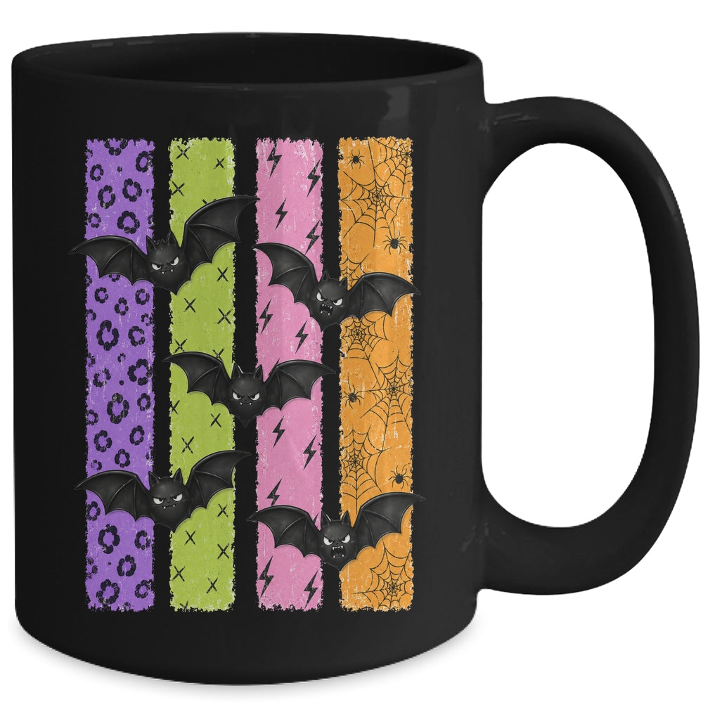 Spooky Bats Halloween Colorful Stripes Fall Graphic Women Mug | siriusteestore