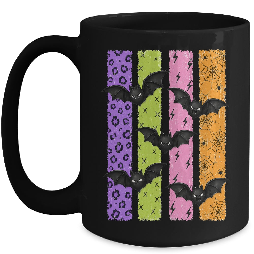Spooky Bats Halloween Colorful Stripes Fall Graphic Women Mug | siriusteestore