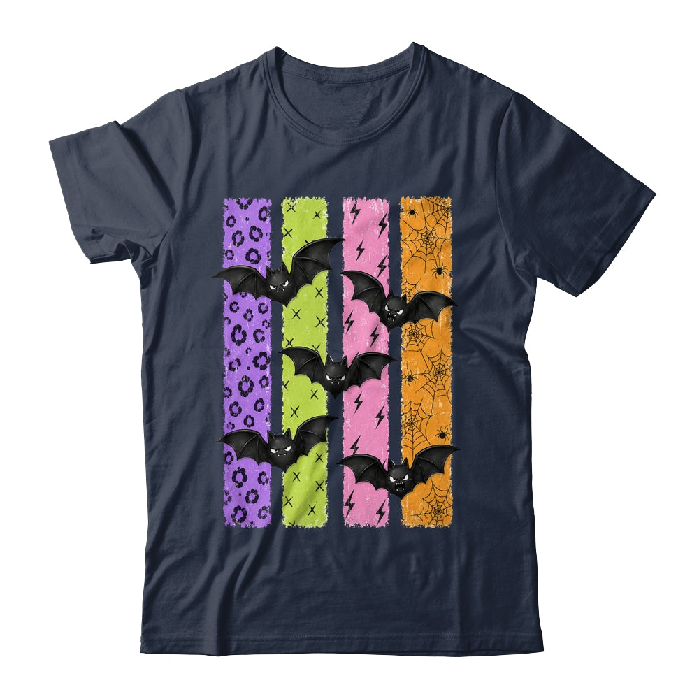 Spooky Bats Halloween Colorful Stripes Fall Graphic Women Shirt & Sweatshirt | siriusteestore