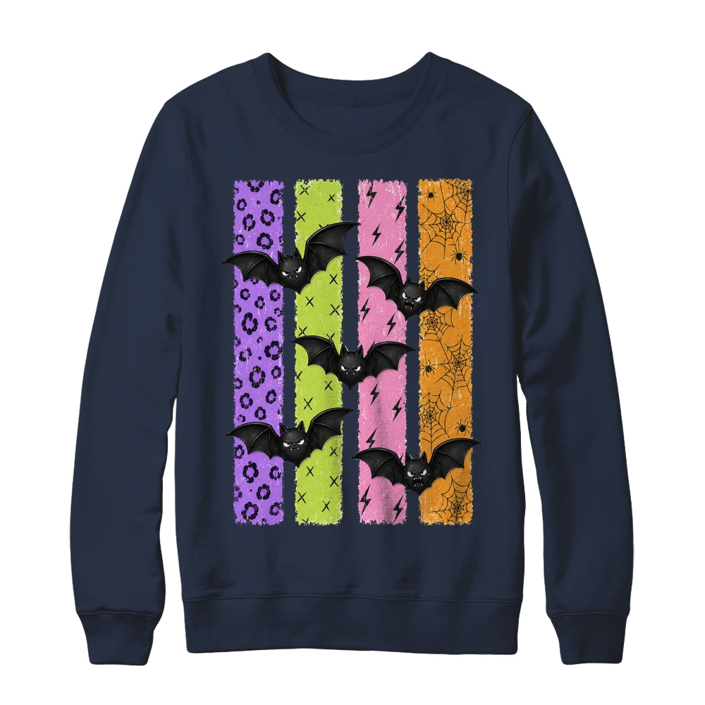 Spooky Bats Halloween Colorful Stripes Fall Graphic Women Shirt & Sweatshirt | siriusteestore