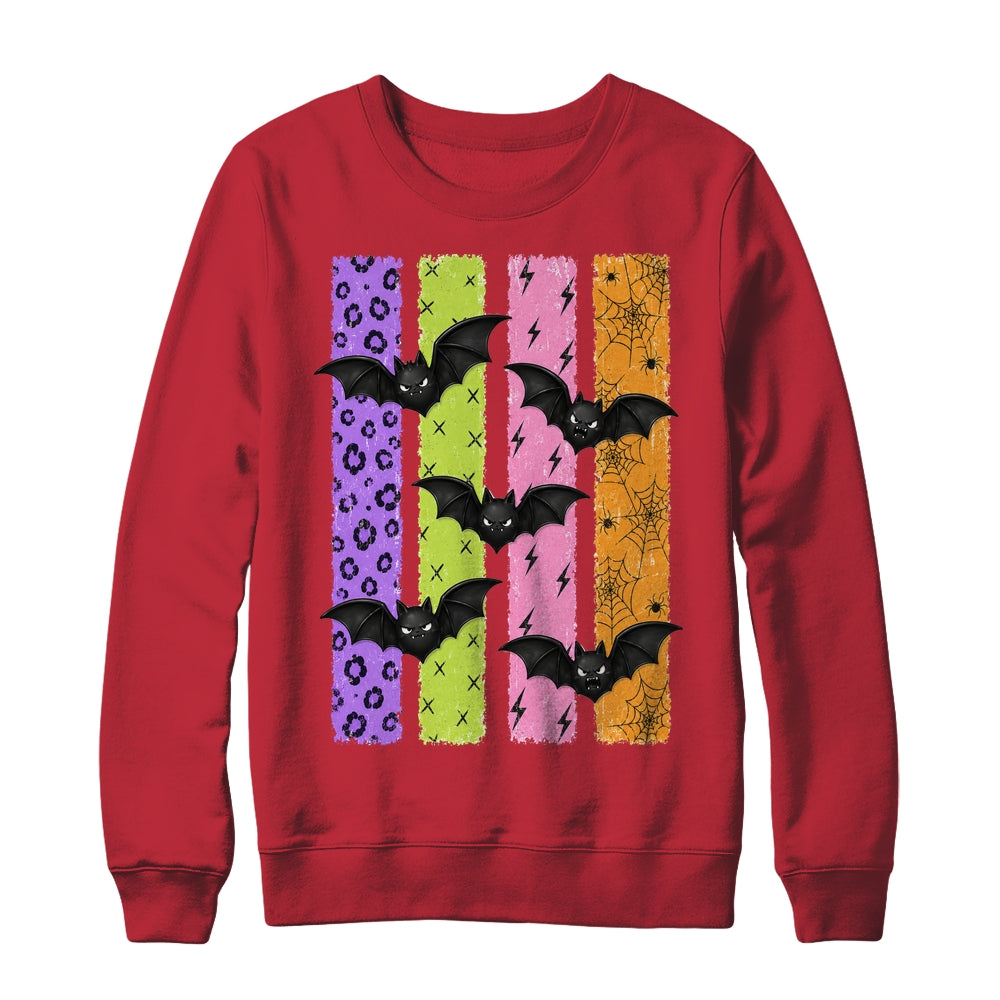 Spooky Bats Halloween Colorful Stripes Fall Graphic Women Shirt & Sweatshirt | siriusteestore