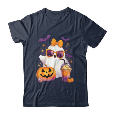 Spooky Cute Ghost Drinking Pumpkin Iced Coffee Halloween Bow Shirt & Sweatshirt | siriusteestore
