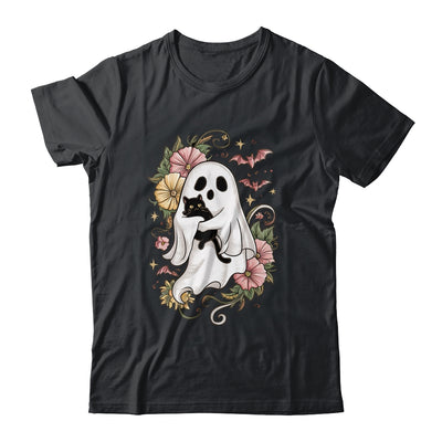 Spooky Ghost Holding Black Cat Groovy Floral Halloween Shirt & Hoodie | siriusteestore