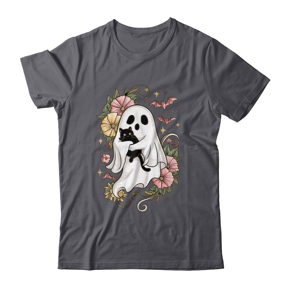 Spooky Ghost Holding Black Cat Groovy Floral Halloween Shirt & Hoodie | siriusteestore