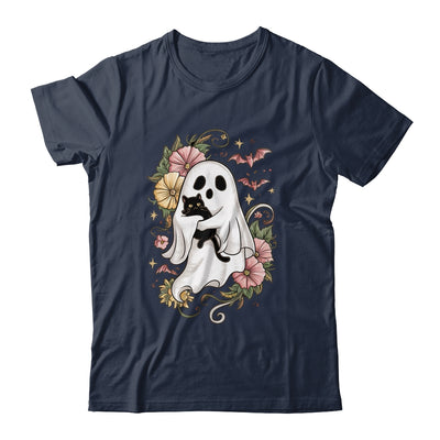 Spooky Ghost Holding Black Cat Groovy Floral Halloween Shirt & Hoodie | siriusteestore
