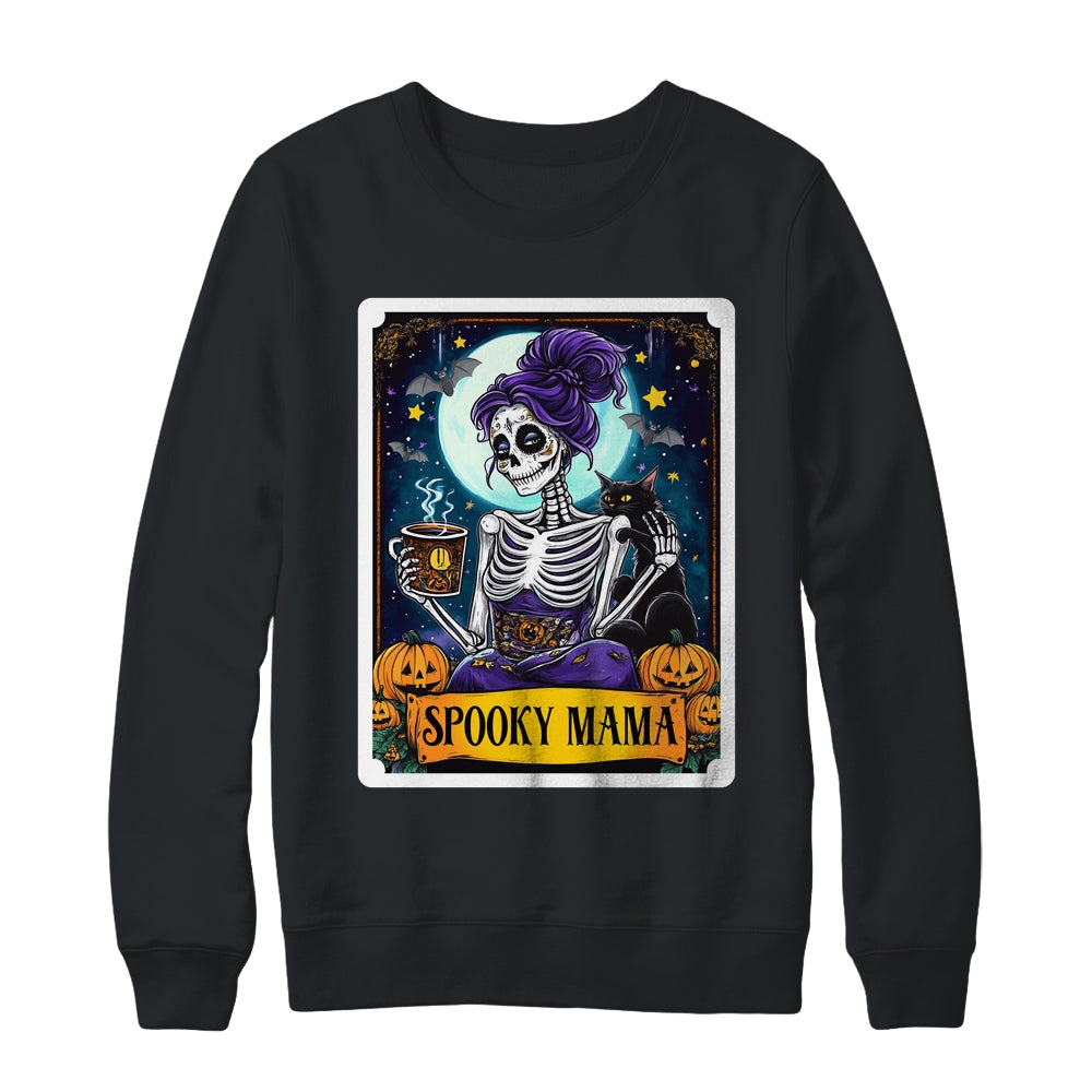 Spooky Mama Tarot Card Halloween Mom Skull Mama Black Cat Shirt & Sweatshirt | siriusteestore