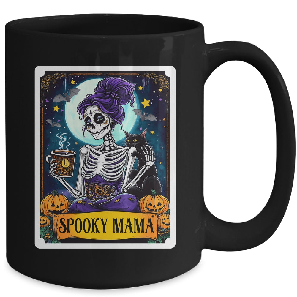 Spooky Mama Tarot Card Halloween Mom Skull Mama Black Cat Mug | siriusteestore