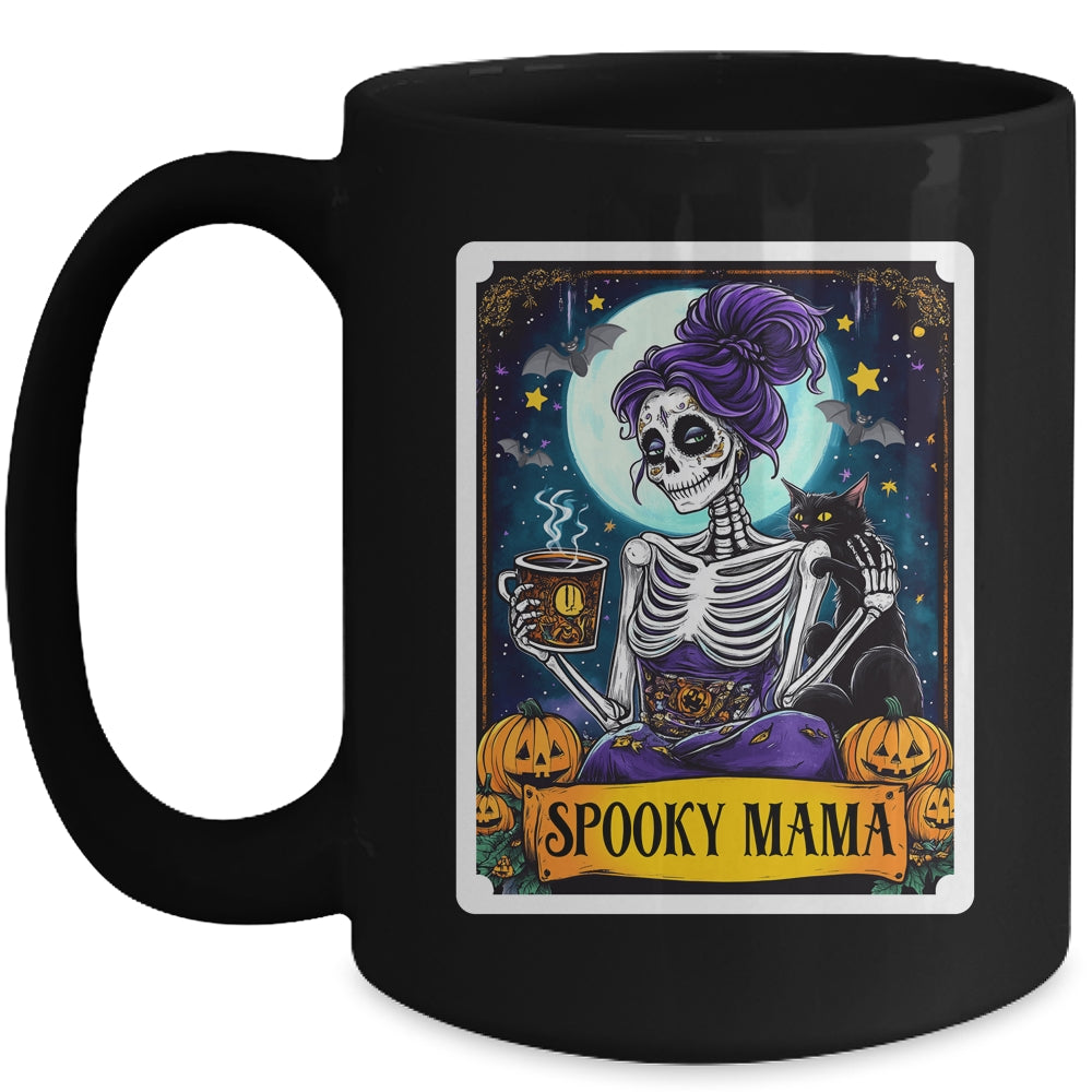 Spooky Mama Tarot Card Halloween Mom Skull Mama Black Cat Mug | siriusteestore