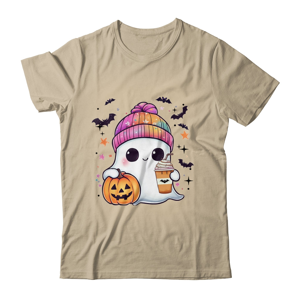 Spooky Season Cute Ghost Drinking Ice Coffee Halloween Womens Shirt & Sweatshirt | siriusteestore
