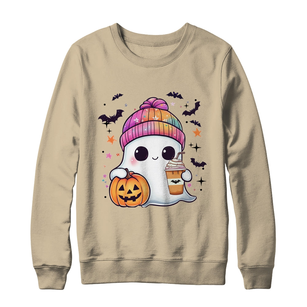 Spooky Season Cute Ghost Drinking Ice Coffee Halloween Womens Shirt & Sweatshirt | siriusteestore