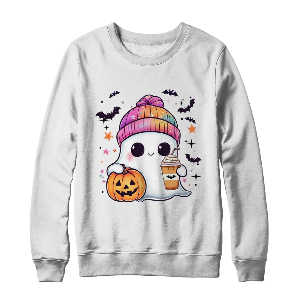Spooky Season Cute Ghost Drinking Ice Coffee Halloween Womens Shirt & Sweatshirt | siriusteestore