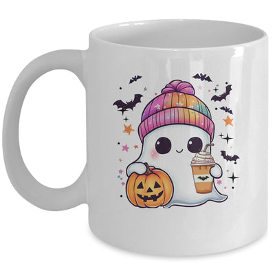 Spooky Season Cute Ghost Drinking Ice Coffee Halloween Womens Mug | siriusteestore