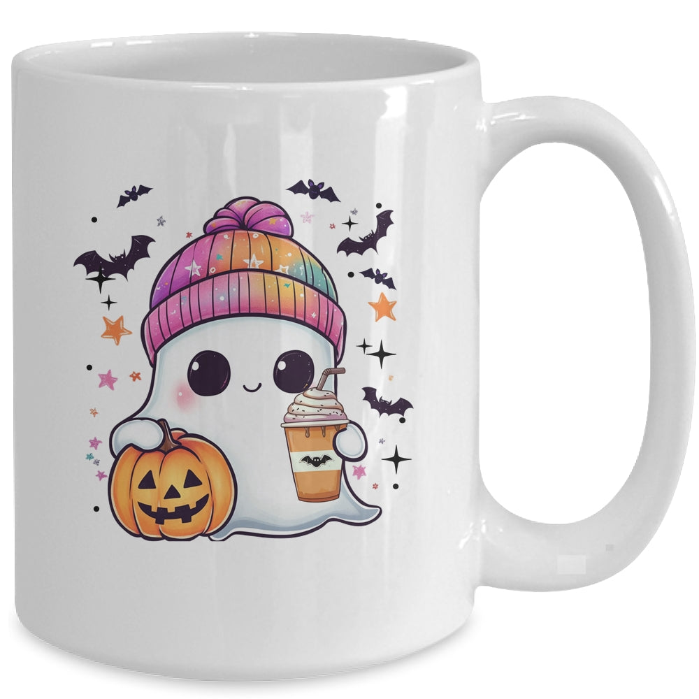 Spooky Season Cute Ghost Drinking Ice Coffee Halloween Womens Mug | siriusteestore