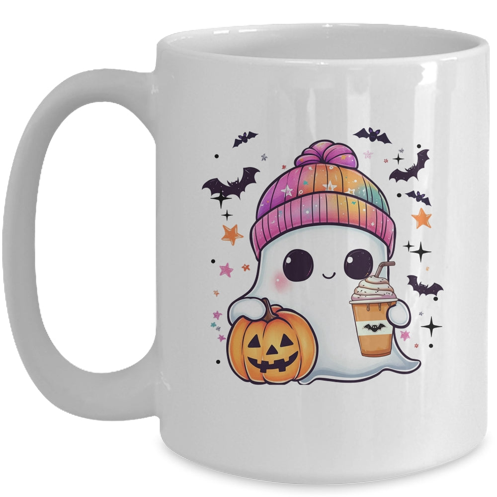 Spooky Season Cute Ghost Drinking Ice Coffee Halloween Womens Mug | siriusteestore