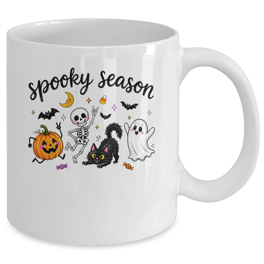 Spooky Season Halloween Cute Ghost Skeleton Cat Pumpkin Mug | siriusteestore