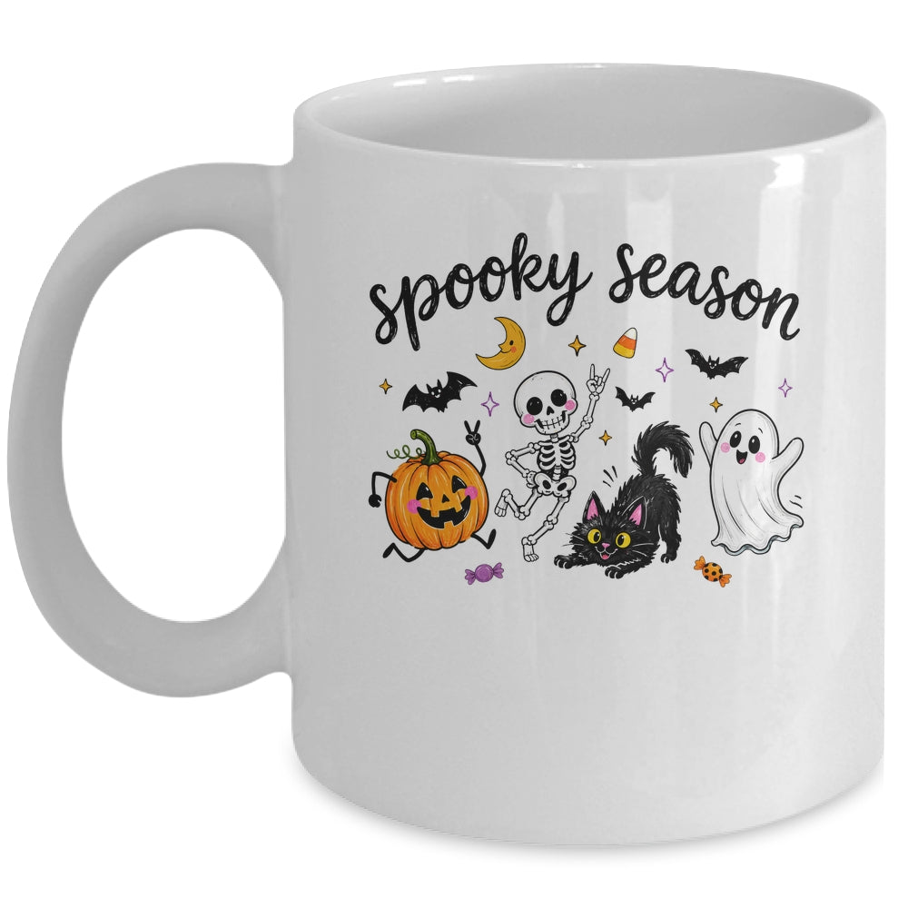 Spooky Season Halloween Cute Ghost Skeleton Cat Pumpkin Mug | siriusteestore