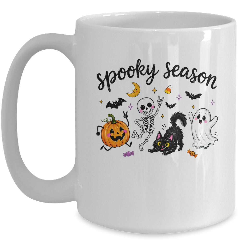 Spooky Season Halloween Cute Ghost Skeleton Cat Pumpkin Mug | siriusteestore