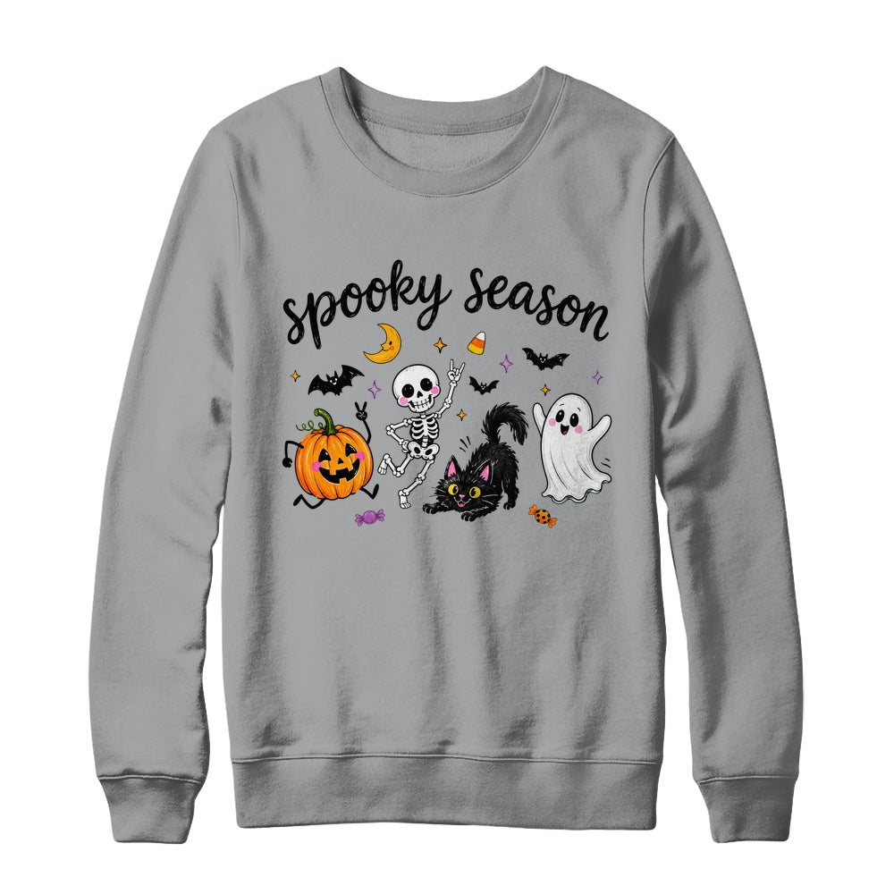 Spooky Season Halloween Cute Ghost Skeleton Cat Pumpkin Shirt & Sweatshirt | siriusteestore