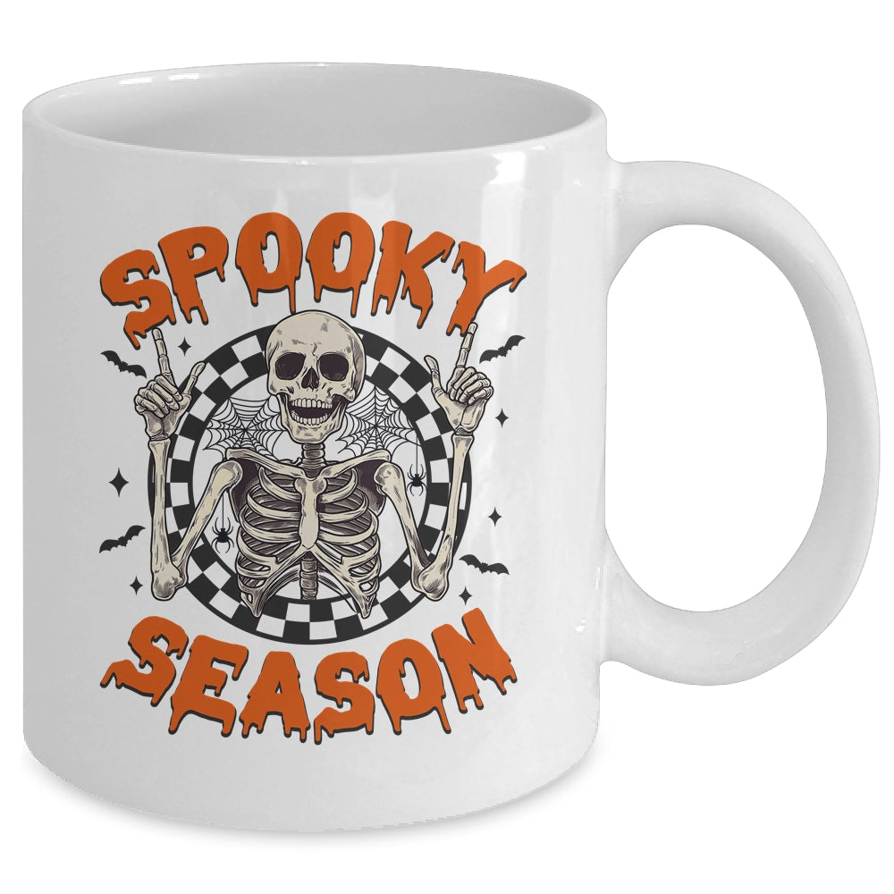 Spooky Season Retro Halloween Skeleton Halloween Bats Design Mug | siriusteestore