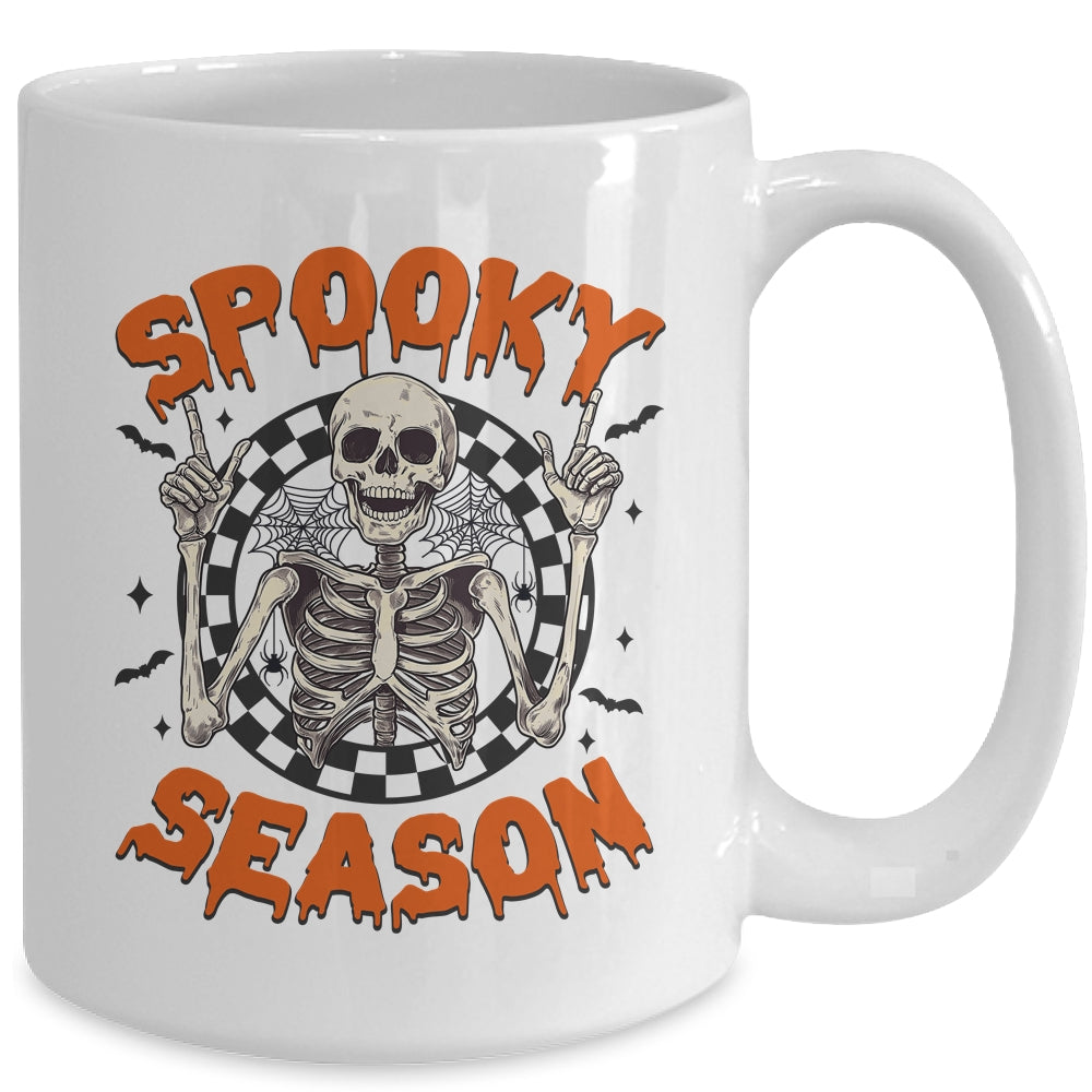 Spooky Season Retro Halloween Skeleton Halloween Bats Design Mug | siriusteestore