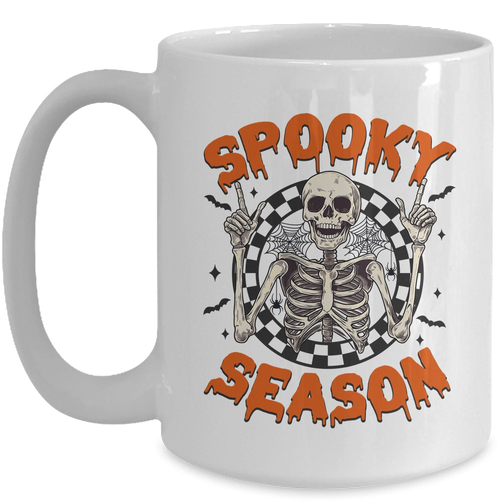 Spooky Season Retro Halloween Skeleton Halloween Bats Design Mug | siriusteestore