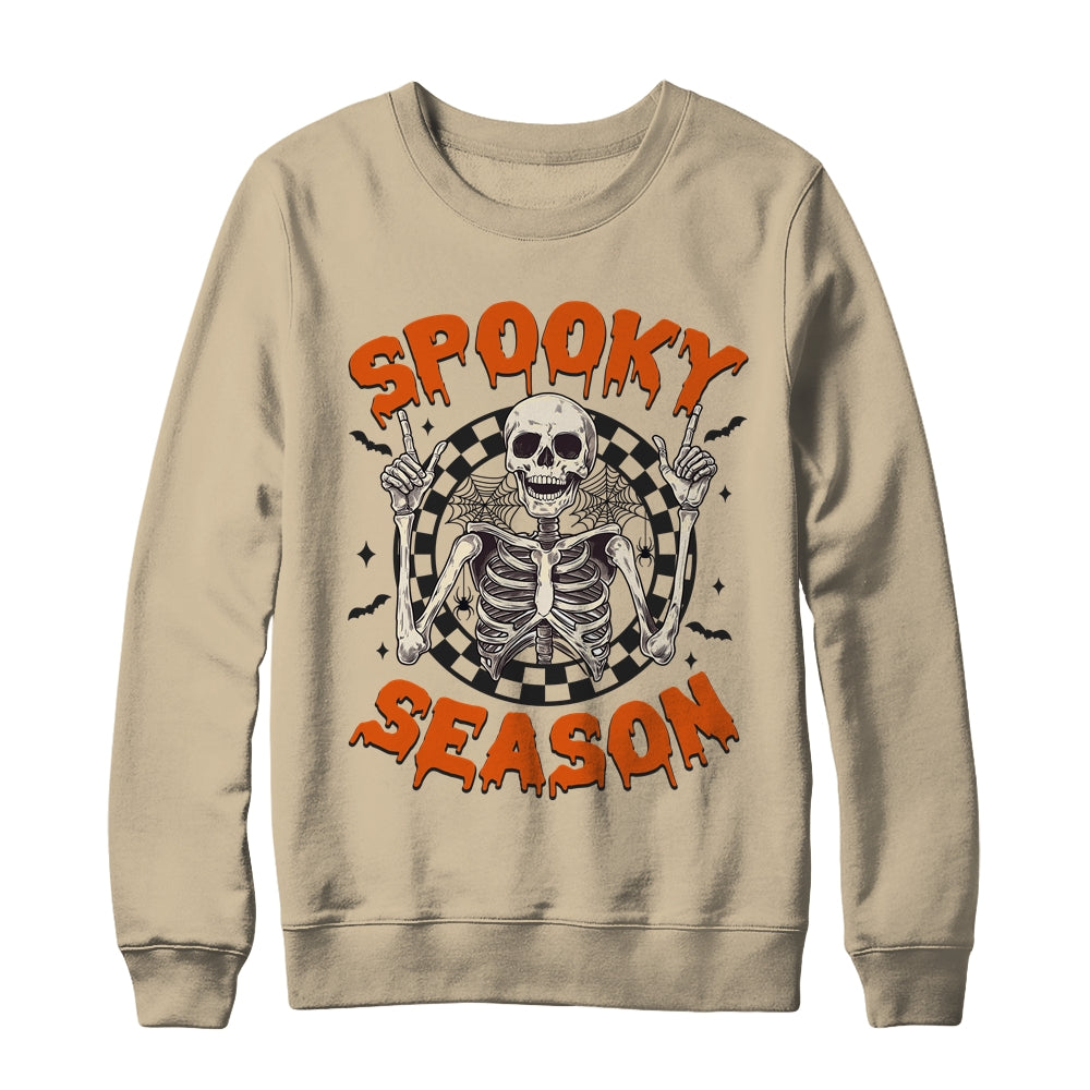 Spooky Season Retro Halloween Skeleton Halloween Bats Design Shirt & Sweatshirt | siriusteestore