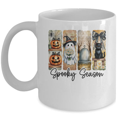 Spooky Season Vintage Halloween Ghost Cat Coquette Pumpkin Mug | siriusteestore
