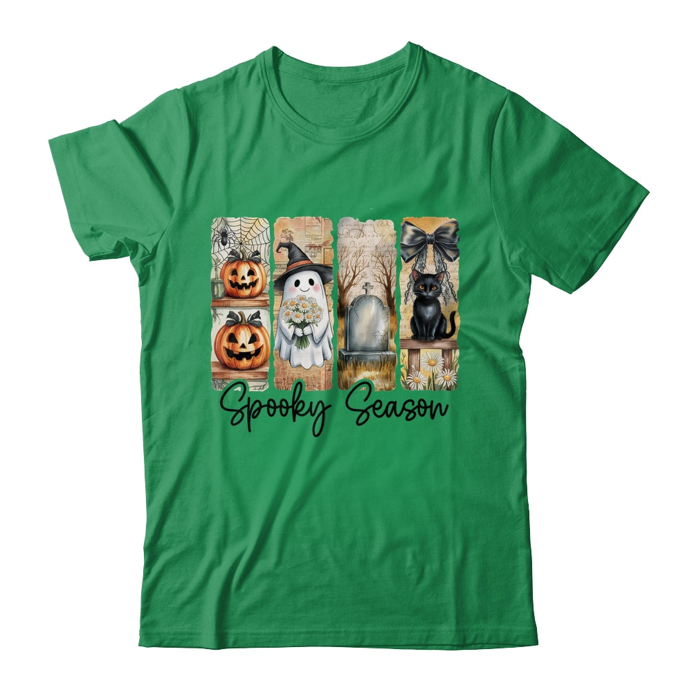 Spooky Season Vintage Halloween Ghost Cat Coquette Pumpkin Shirt & Sweatshirt | siriusteestore