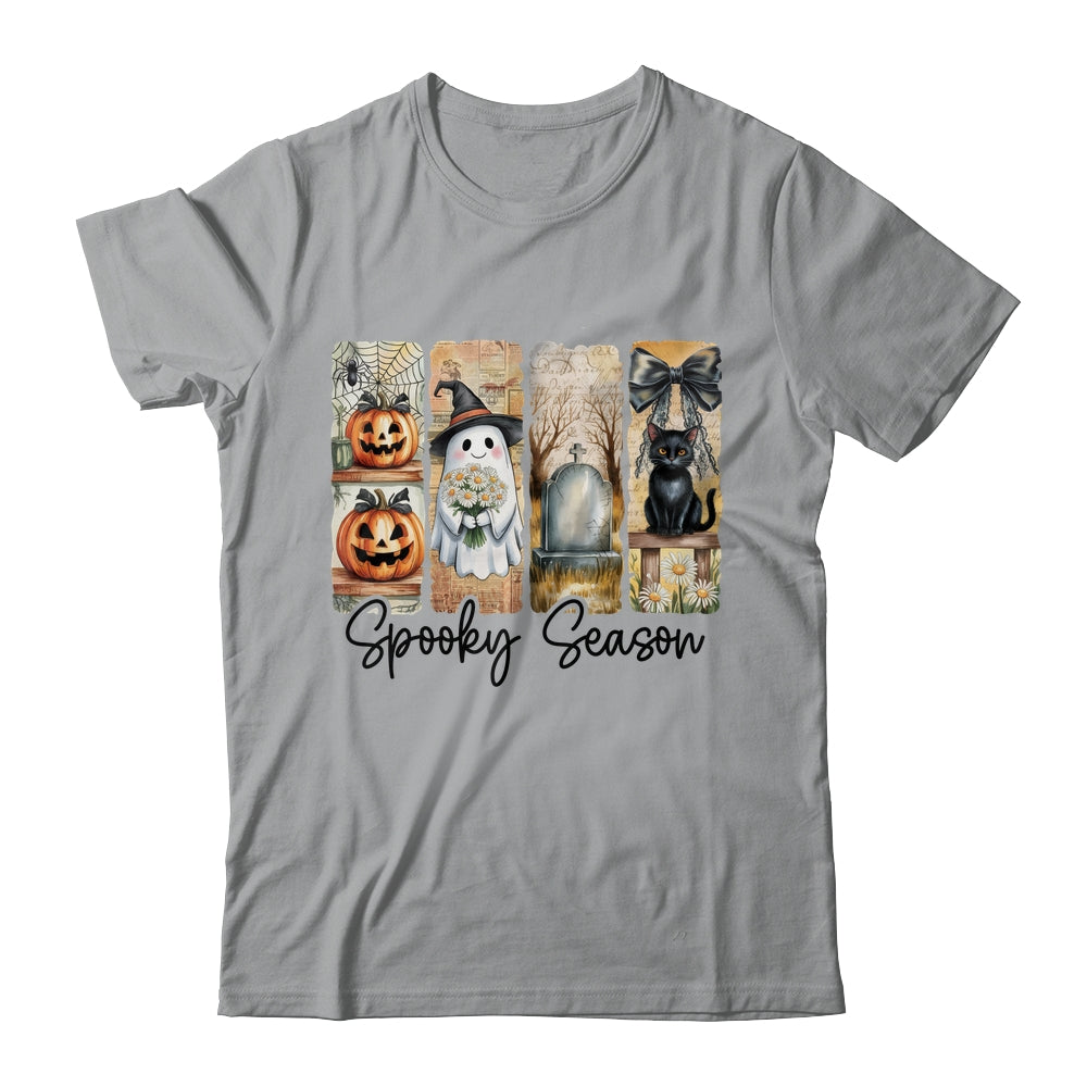 Spooky Season Vintage Halloween Ghost Cat Coquette Pumpkin Shirt & Sweatshirt | siriusteestore