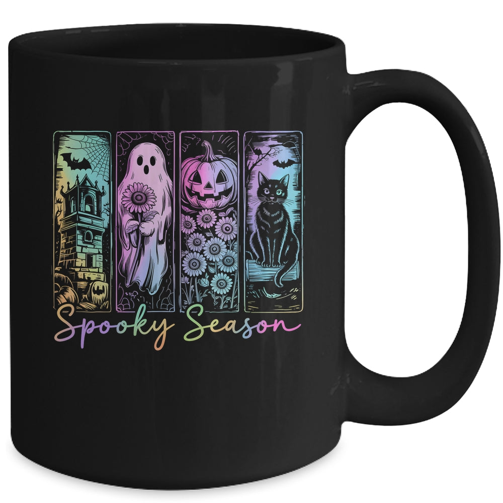 Spooky Season Vintage Halloween Ghost Cat Horror Movie Women Mug | siriusteestore