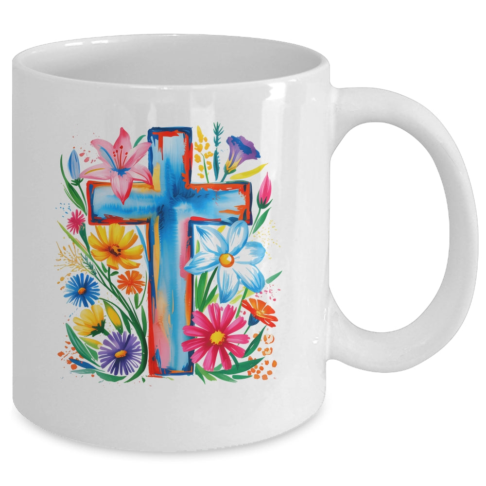 Spring Floral Cross Faith Jesus Christian Easter Faith Women Mug | siriusteestore