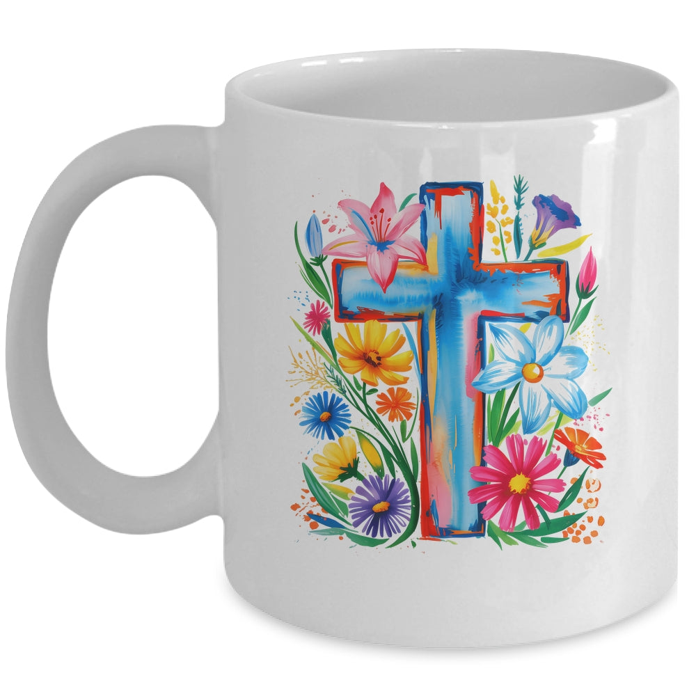 Spring Floral Cross Faith Jesus Christian Easter Faith Women Mug | siriusteestore