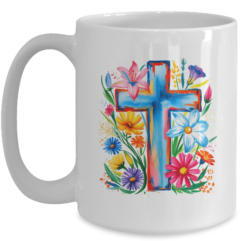 Spring Floral Cross Faith Jesus Christian Easter Faith Women Mug | siriusteestore