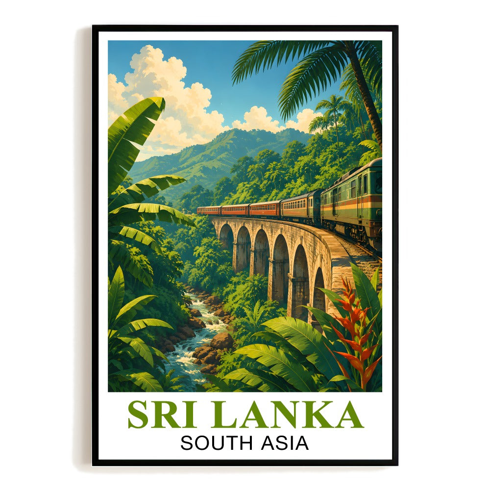 Sri Lanka Travel Poster Vintage Train Jungle Landscape Print Wall Art Decor Souvenir Painting For Home Bathroom Living Room Office Bedroom Unframed | siriusteestore