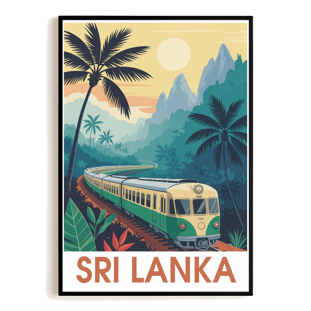 Sri Lanka Vintage Travel Poster Tropical Train Ride Through Jungle Mountains Wall Art Landscape Print Ideal For Home Office Living Room Bedroom Decor Unframed | siriusteestore