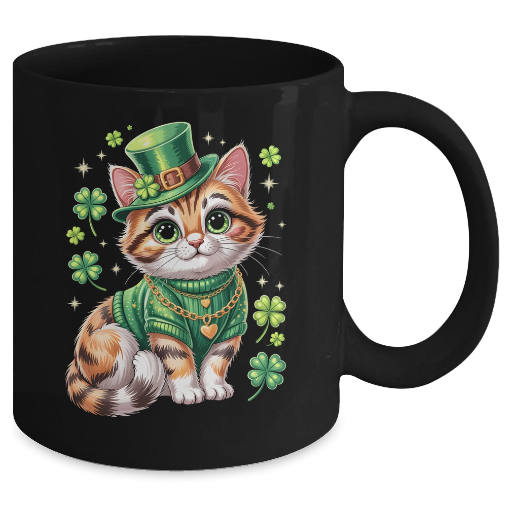 St Patricks Day Cat Leprechaun Hat Shamrock Cute Women Girls Mug | siriusteestore