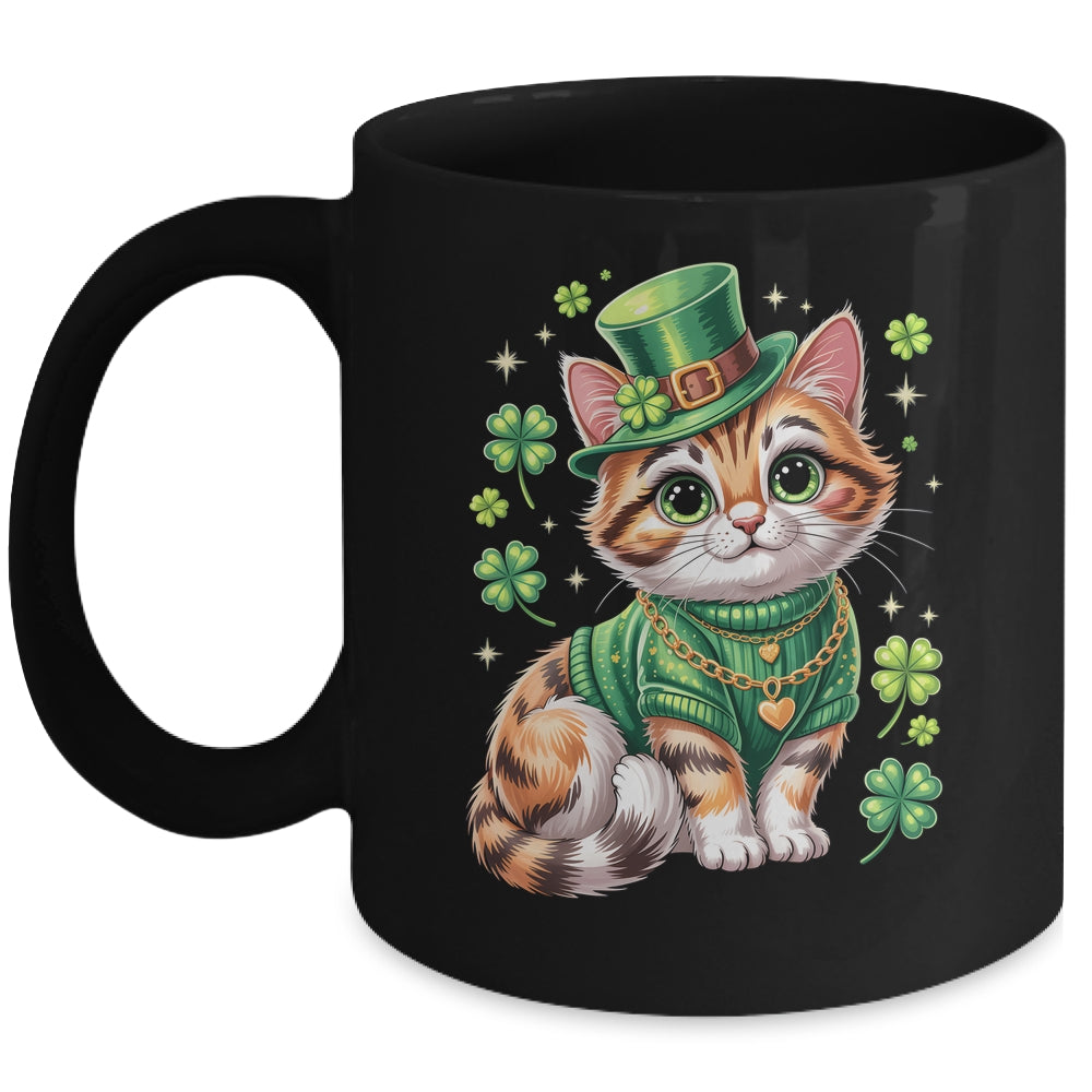 St Patricks Day Cat Leprechaun Hat Shamrock Cute Women Girls Mug | siriusteestore