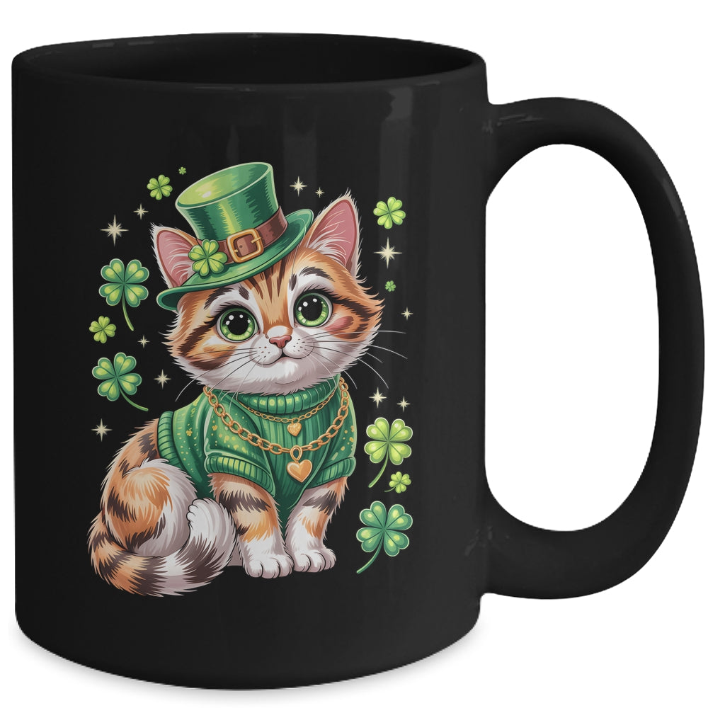 St Patricks Day Cat Leprechaun Hat Shamrock Cute Women Girls Mug | siriusteestore